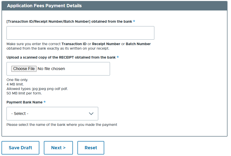 Payment information form