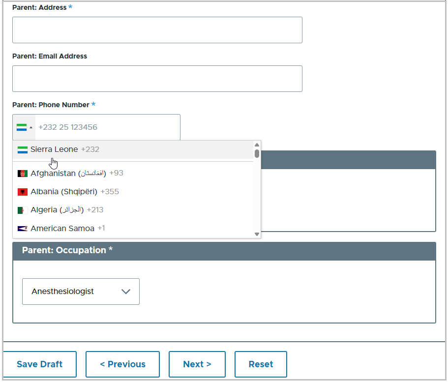 Parent/Guardian Contact & Occupation